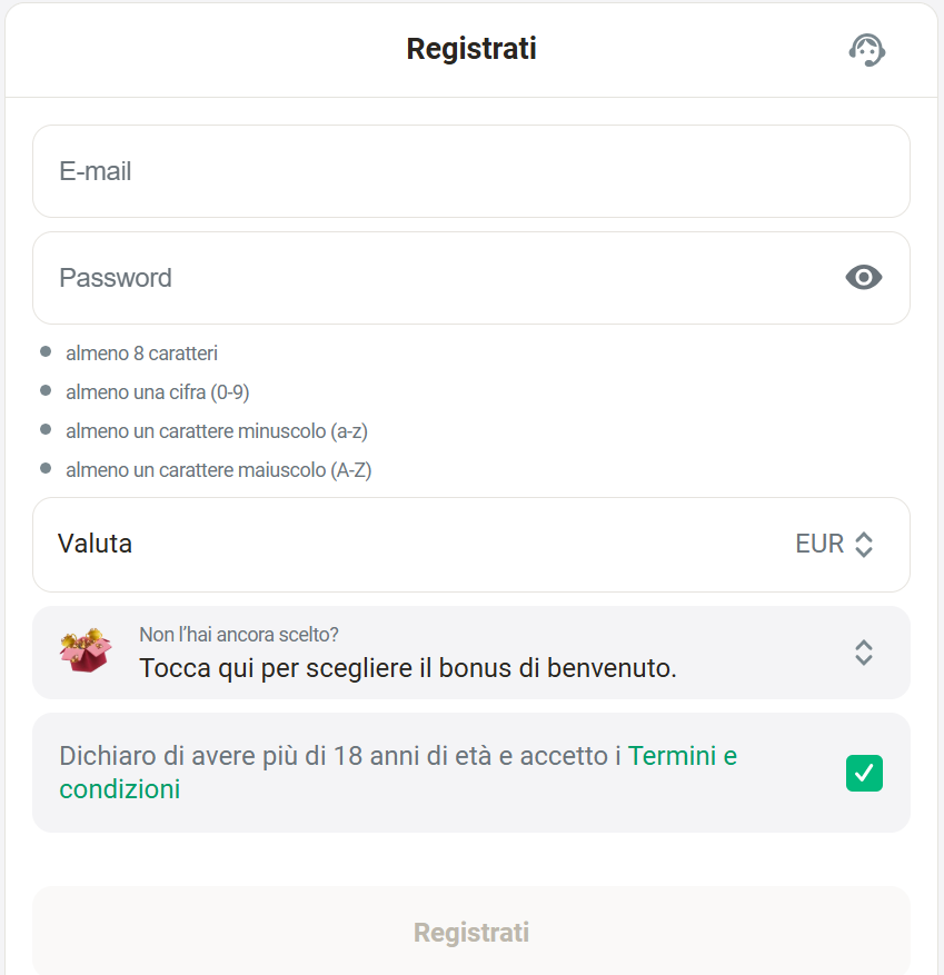 Registration form at royalsea
